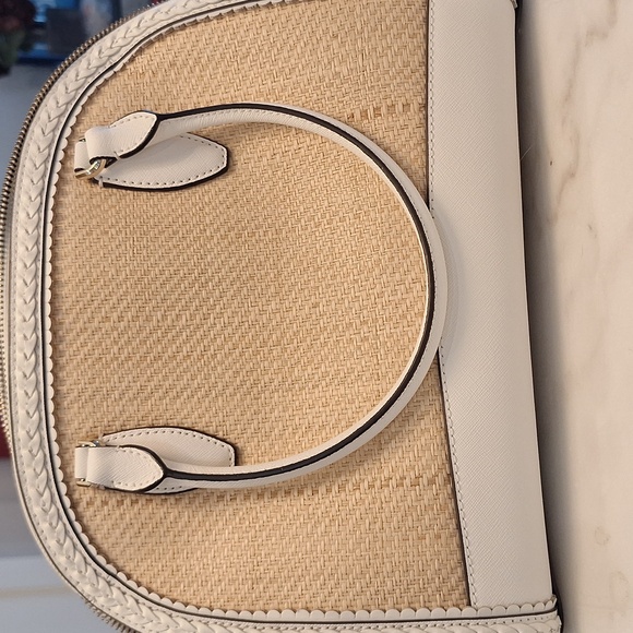 NWOT Kate Spade Reiley Large Dome Satchel. Straw & White Leather w/ Crossbody - Picture 7 of 7